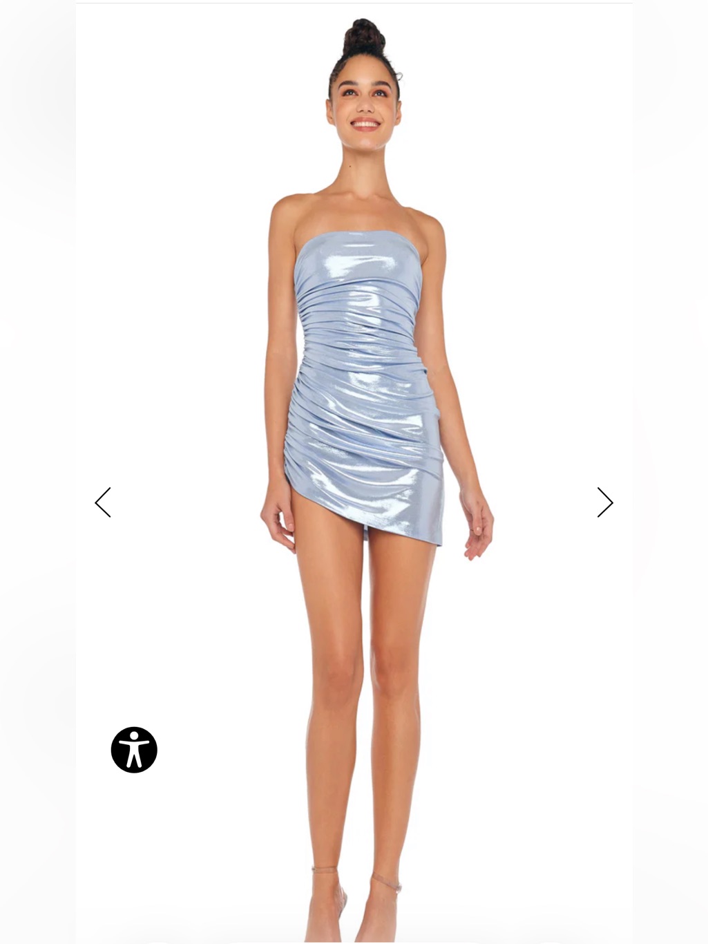 Norma Kamali Strapless Diana Pickleball Metallic Ruched Mini Dress - Light Blue